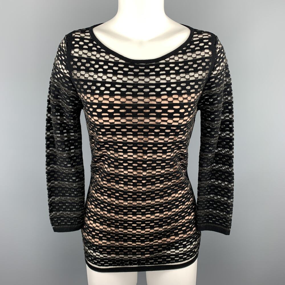ESCADA Size S Black Striped Mesh Lined Pullover